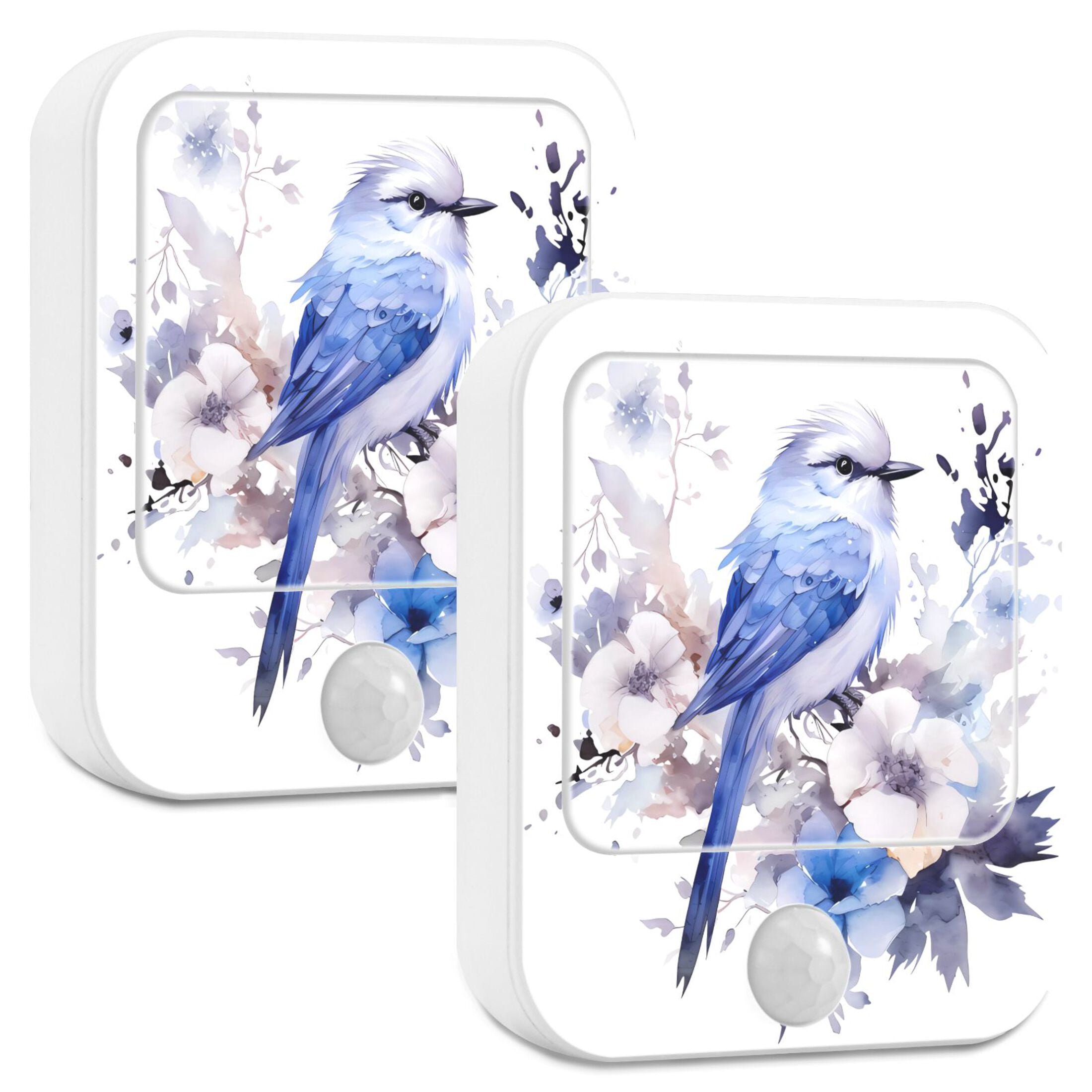 Blue Bird Flowers Night Lights Plug into Wall LED with Auto Light Sensor Warm Light for Kids Hallway Bedroom Living Room Kitchen Bathroom Set of 2