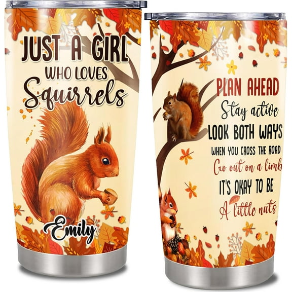 Personalized Squirrel Tumbler With Lid Custom Name Double Wall Vacuum Stainless Steel Travel Coffee Mug Insulated Cup Drinking Gifts Birthday For Kids Men Women