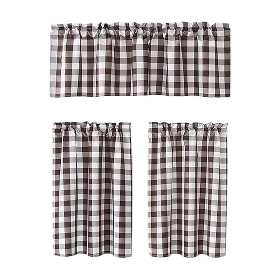 Kitchen Curtains 3 Piece Set, Semi-Sheer Polyester Window Valance and Tiers, Light Filtering Heat Insulating Small Cafe Curtains for Basement Bedroom, 54x18 and 28x39 Inches