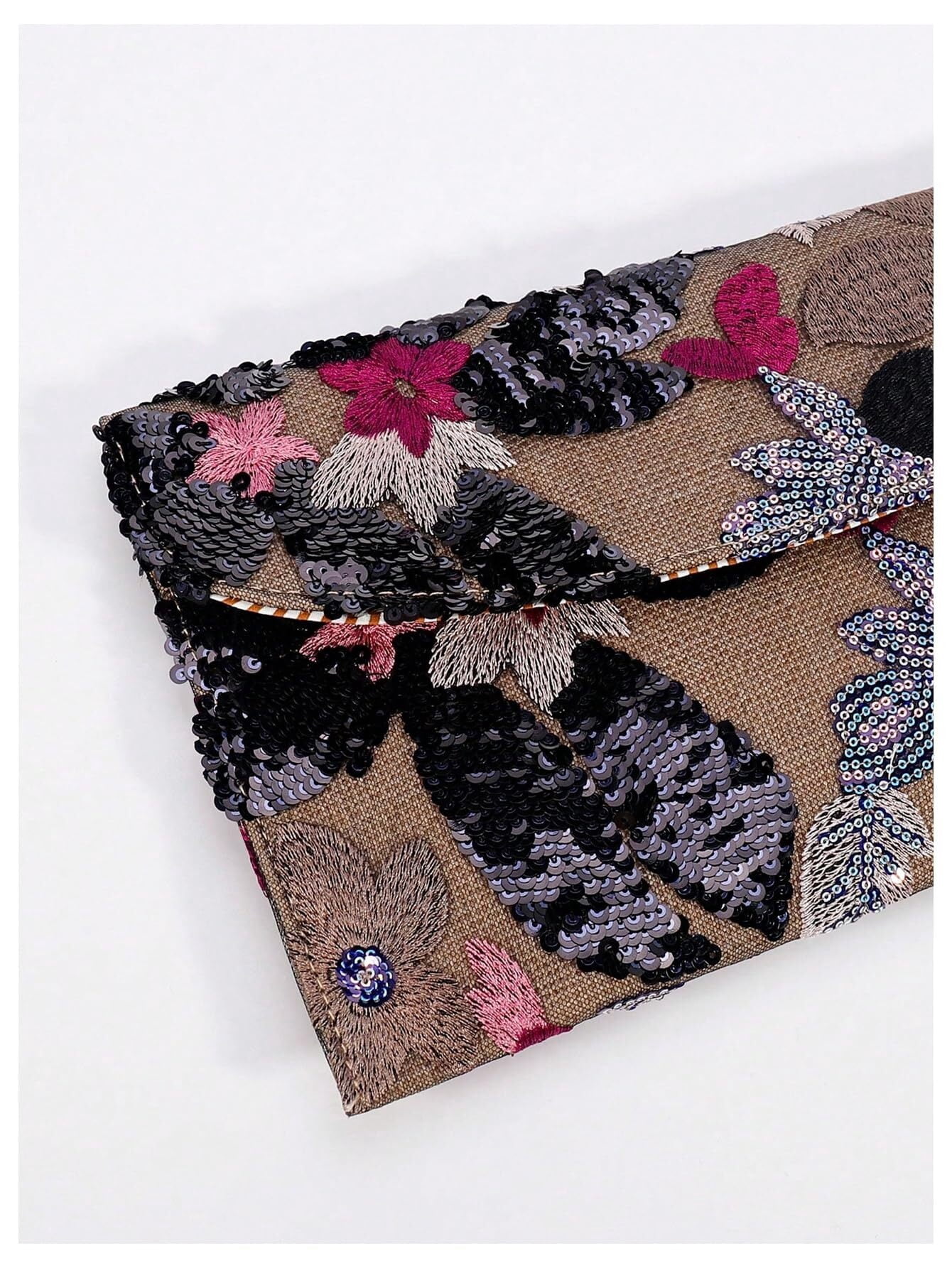 Women's Floral Embroidery Sequin Evening Clutch Bags Party Purses Beaded Evening Bag for Formal