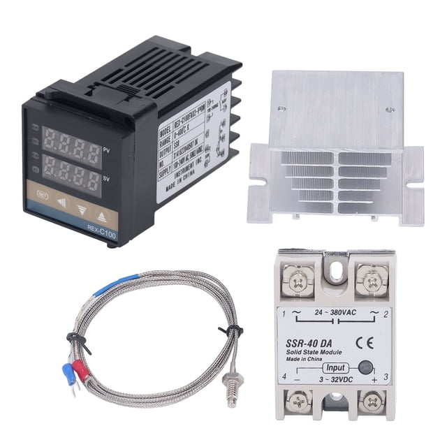 Farm Temperature Controller Kit,4Pack 100-240V 0-400 Degrees Celsius PID Thermostat With Short K Type Thermocouple 40A Solid State Relay Heatsink For Farm Breeding
