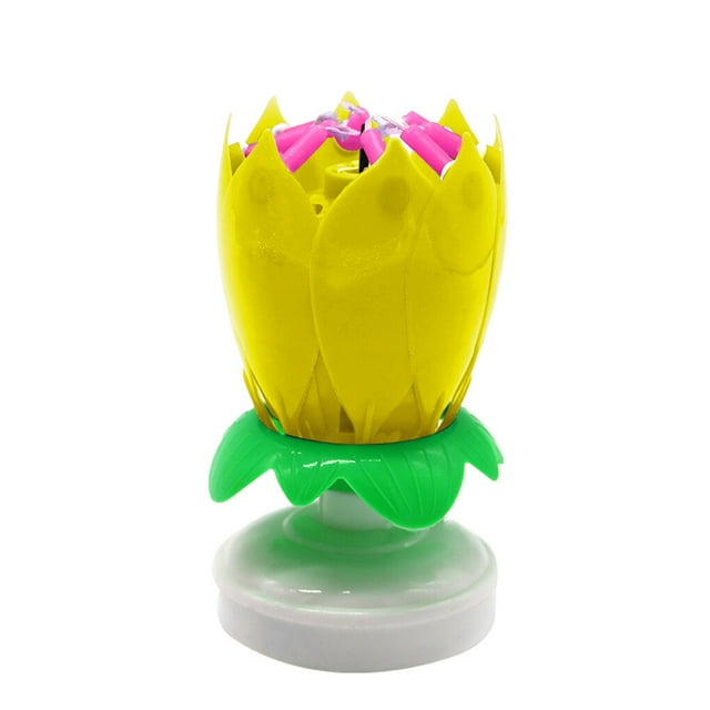 maskred Rotating Flower Music Candle Birthday Cake Musical Candles Home DIY Decorations Accessories for Kid Children Yellow 1Set