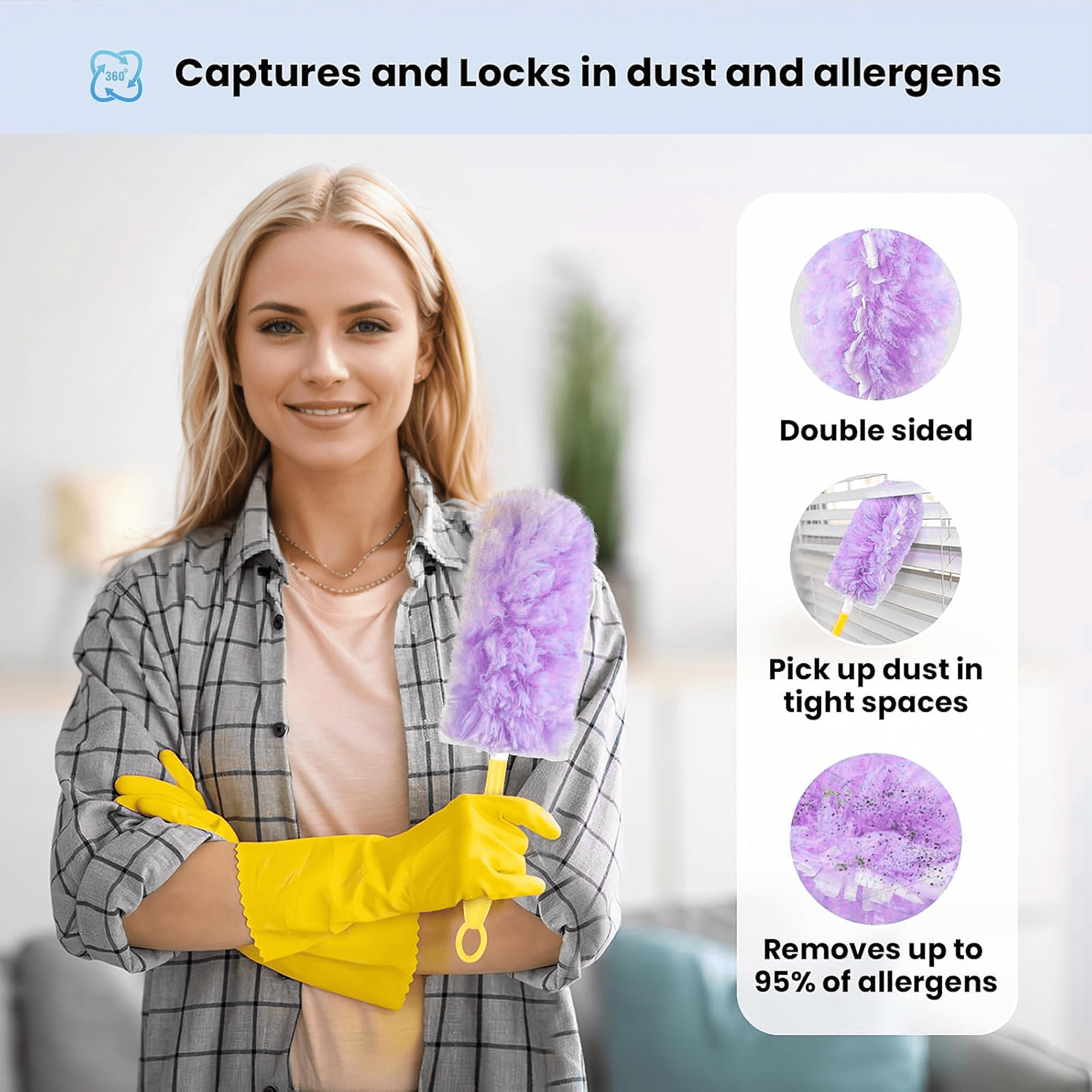 Heavy Duty Duster Refills for SwifferDuster, 30 pcs with Handle & Extendable Handle*1 , Multisurface 360° Dusters with 4X Microfibers(Purple) Heavy Duty Duster Refills for SwifferDuster, 30 pcs with Handle & Extendable Handle*1 , Multisurface 360° Dusters with 4X Microfibers(Purple) - Image 3