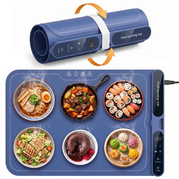 Electric Warming Tray & Food Warming Mat, Portable Rollable Food Warmer with 7 Temperature Levels & Timer Settings for Buffet, Parties, Family Gatherings & Holiday Dinner