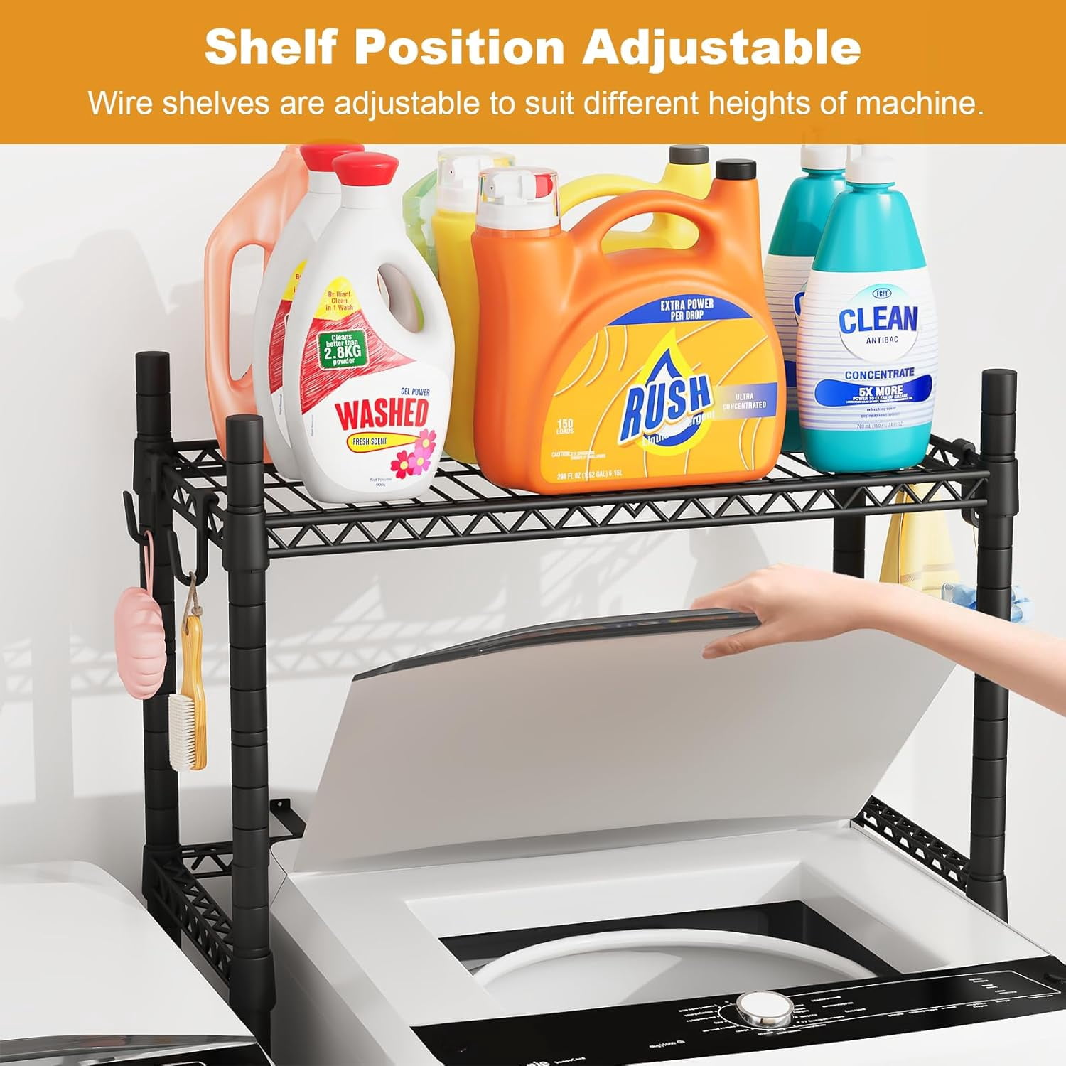 Upgraded Washer Dryer Stacking Rack for Narrow Spaces, Metal Over-Unit Storage Shelves, Black