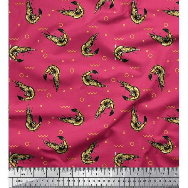 Soimoi Rayon Fabric Circle,Dot & Prawns Ocean Printed Craft Fabric by The Yard 42 Inch Wide