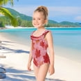 thumbnail image 5 of Girls Ruffled One Piece Swimsuit Summer Beach Vacation Swimwear Tank Swimsuit Red Maple Leaf Pattern, 5 of 8
