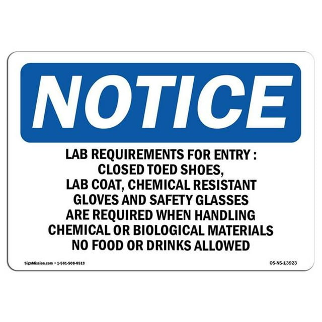SignMission OS-NS-A-1218-L-13923 12 x 18 in. OSHA Notice Sign - Lab Requirements for Entry Closed Toed
