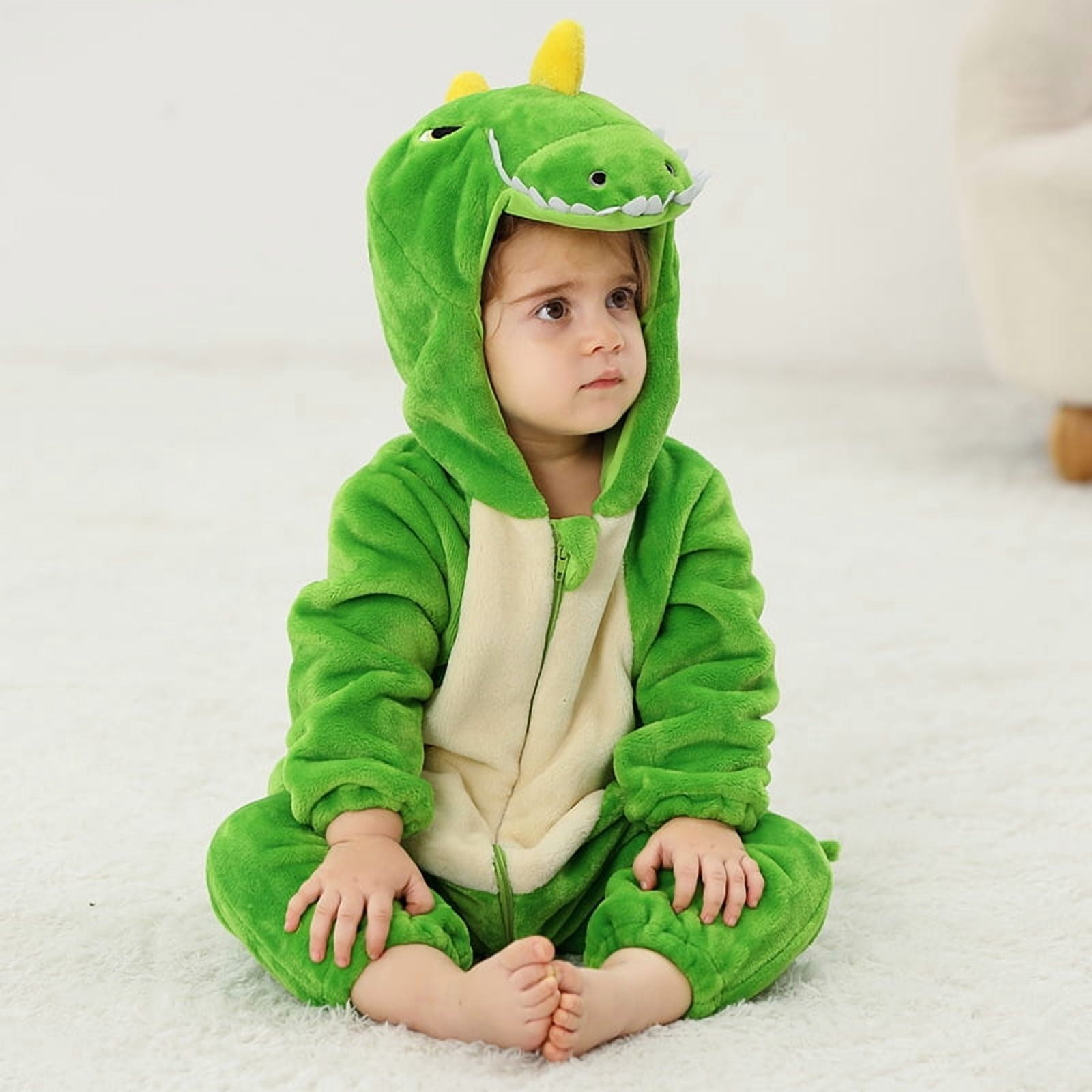 ATAIKU Baby Animal Dinosaur Onesie Flannel Hooded Romper for Infant Winter Playsuit Jumpsuit for Boys and Girls Toddler Overall Outfit
