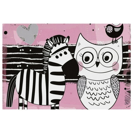 

Placemats Set of 4 Table Placemats for Home Holiday Party Zebra with Owl Stripes