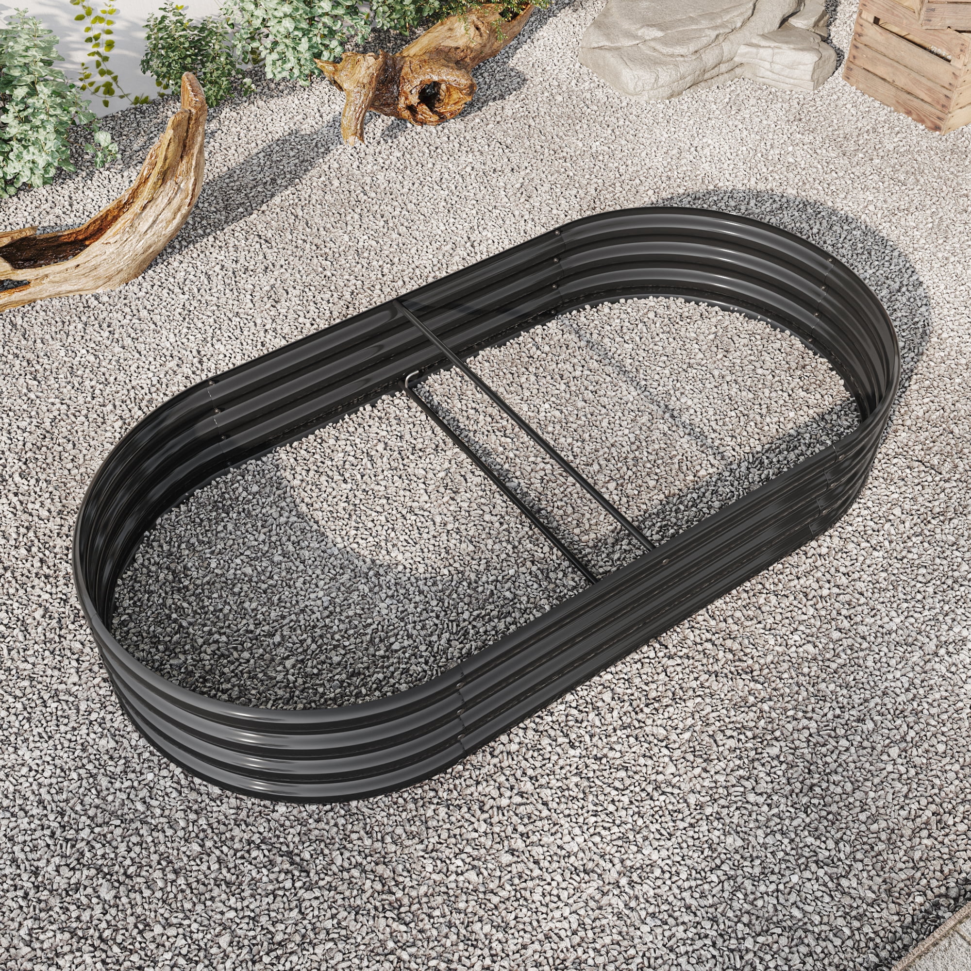 Raised Garden Bed Outdoor, Oval Large Metal Raised Planter Bed for for Plants, Vegetables, Flowers - Black