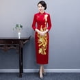 thumbnail image 1 of Cheongsam largo mejorado con bordado de terciopelo coreano de primavera para vestido de novia de suegra, 1 of 6