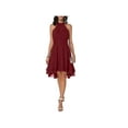thumbnail image 5 of Women Sleeveless Halter High Low Pleated A-Line Flare Hem Chiffon Midi Dress, 5 of 10