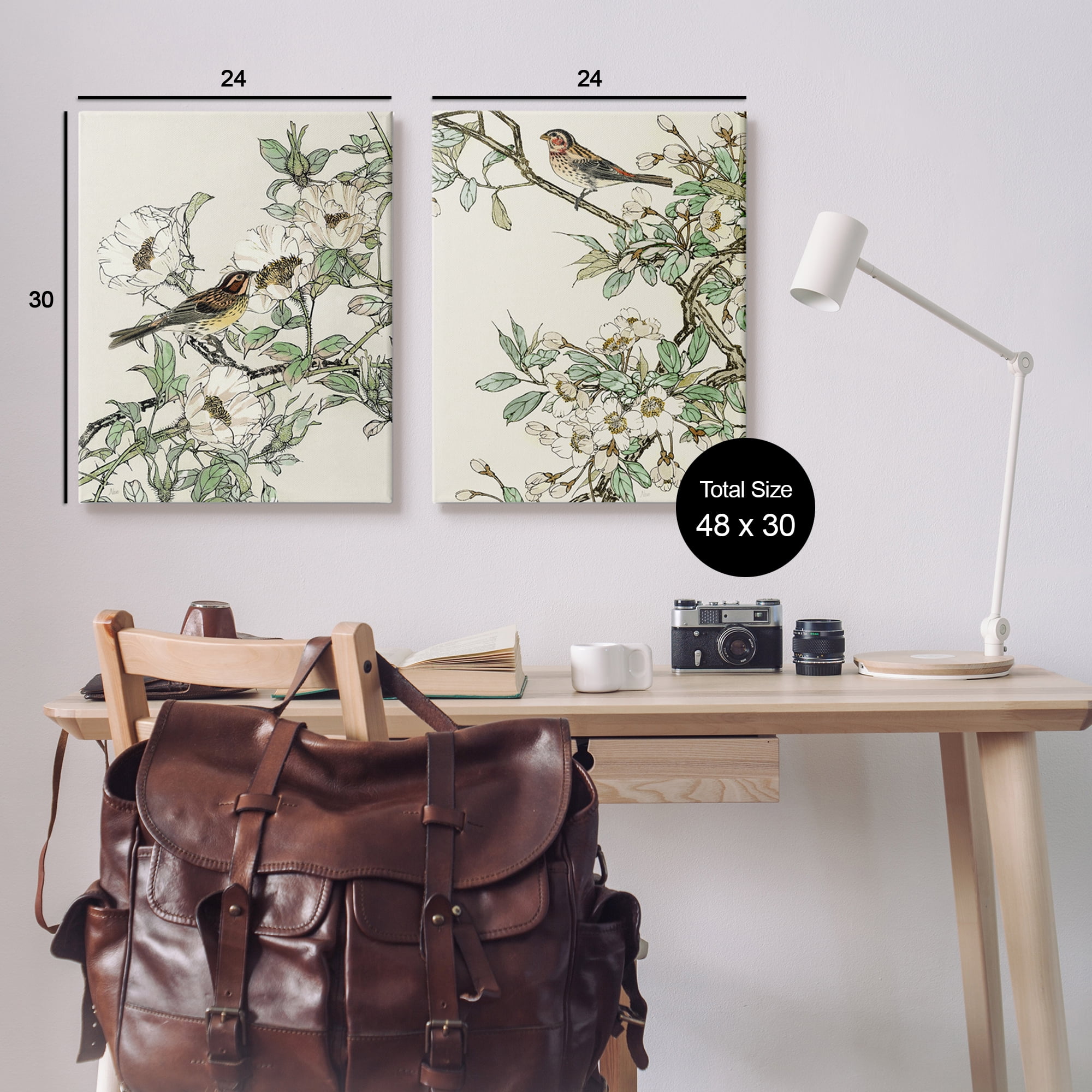 Stupell Industries Classic Sparrow on Blossoms Animals & Insects Painting Gallery Wrapped Canvas Art Print Wall Art, 24 x 30, Set of 2