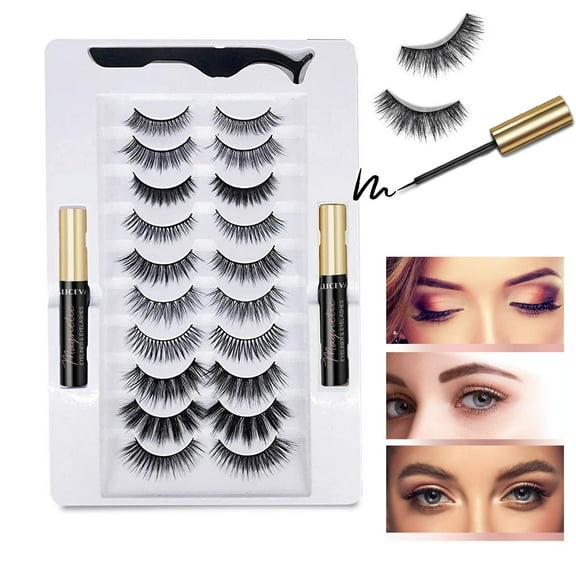 OUSITAI Magnetic Eyeliner and Lashes Magnetic Eyelashes Natural Look Kit False Lashes 10 pairs with 3D 6D Magnetic Eyelash Applicator Tool-No Glue Need