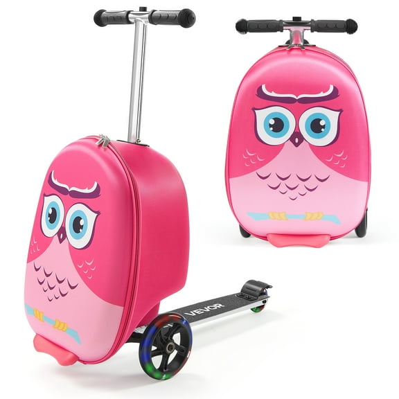 VEVOR Ride-on Luggage, 20 L Capacity, 20 Inches Kids Scooter Suitcase with Flash PU Wheels, Adjustable Handle & TPR Non-Slip Grip, Foldable & Lightweight Scooter Luggage for Kids Aged 5 , Pink