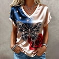 thumbnail image 2 of MEICHEN Women's V Neck Butterfly & Rose Print T Shirt Patriotic Glitter Graphic Casual Top, 2 of 4