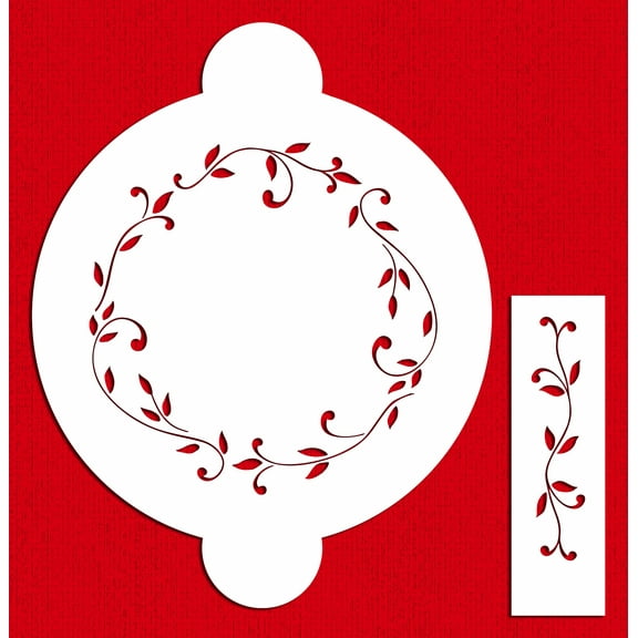 Designer Stencils C020 Leaf Circle Cake Stencil Set, Beige/semi-transparent