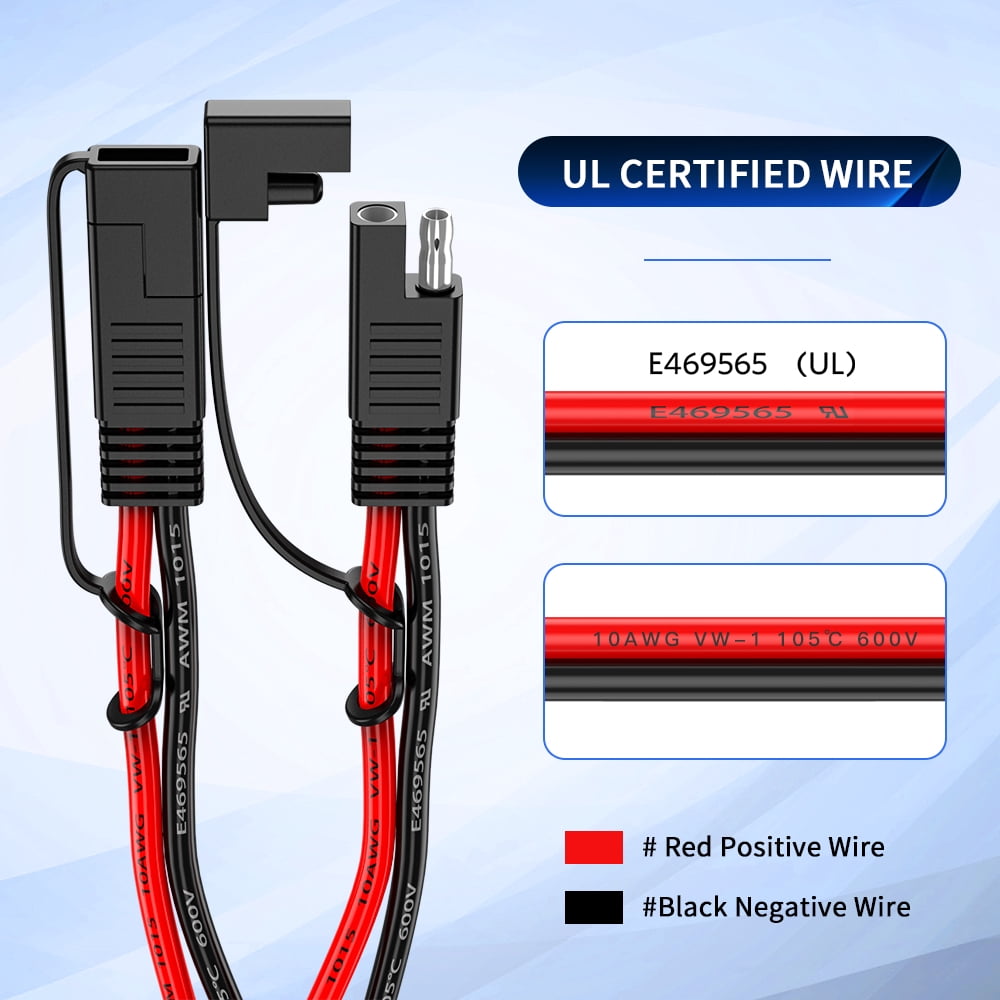 Gadpow 10AWG Sae Y Splitter Cable SAE Quick Disconnect Connector, 1 to 2 SAE to SAE Extension Cable 2-Way Wire Splitter for Solar Panel Battery Charger