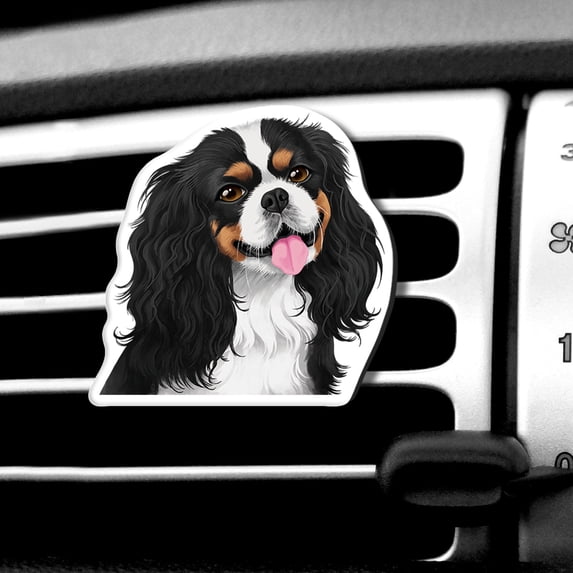 WIRESTER Car Air Freshener Fragrance Vent Clip Interior Decoration for Cars with Lemon Scented Pad - Tricolor Cavalier King Charles Spaniel Dog