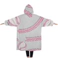 thumbnail image 2 of Oversized Wearable Blanket Hoodie,Gray Pink Baseball Stitches Pattern Sherpa Blanket Hoodie with Super Pockets,Super Warm Fuzzy Pullover for Women & Men, 2 of 6