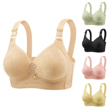 Ukumplol Womens Wireless Bras Bralettes No Ring French Front Close Bra T Back Plus Size Unlined Bra for Large Bust Lactation Underwear Sports Bras High Support Workout Bras for Women Black XXL