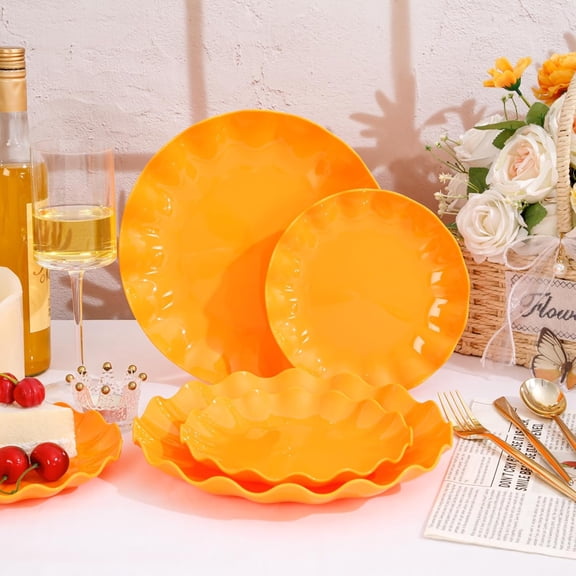LIYH 50 Pcs Heavy Duty Plates Orange Scalloped Plastic Plates Reusable  Plastic Plate for Party, Dishwasher Safe  (25Guests)