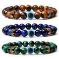 thumbnail image 2 of RSAMD Men Natural Tiger Eye Stone Turquoise Bead Bracelet Evil Eye Crown Bracelet-6, 2 of 9