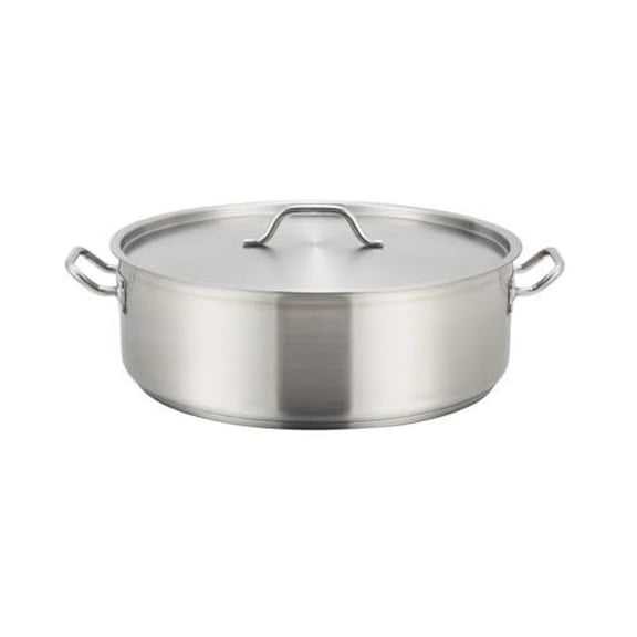 Soro Essentials- 15 qt. Stainless Steel Brazier Pot with Cover- Encapsulated Base Brazier Pot with Riveted Handles Perfect for Roasting Sauteing Searing and Pan Frying