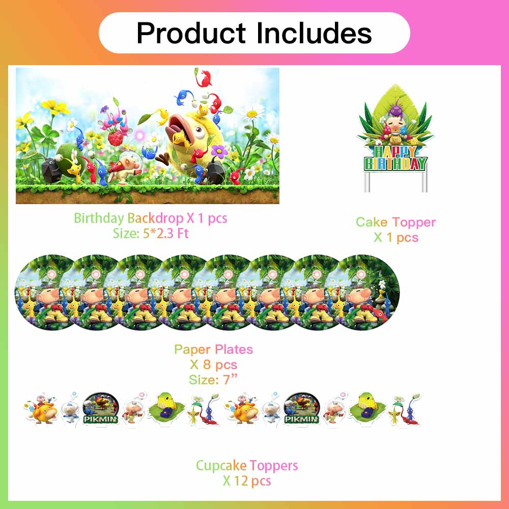 Pikmin Geburtstagsparty-Zubehör Set – 20 Teller + 20 Servietten, Für 20 Gäste, Mottoparty-Deko
