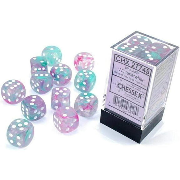 Chessex Nebula 16mm d6 Wisteria/White w/Luminary Dice Block (12 dice)