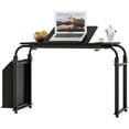 thumbnail image 4 of Jnismy Overbed Table with Wheels Portable Rolling Queen Size Mobile Bed Desk with Adjustable Tilt Stand Standing Laptop Cart,Side Bookshelf _Black, 4 of 12