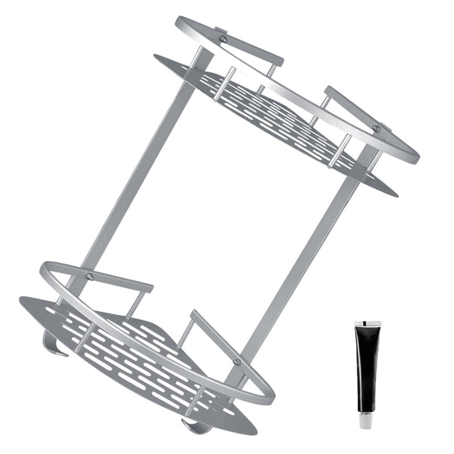 Inteprter Estante esquinero de aluminio de 2 capas, accesorios para dormitorio, estantes de almacenamiento esquineros Juegos de accesorios de baño No.01