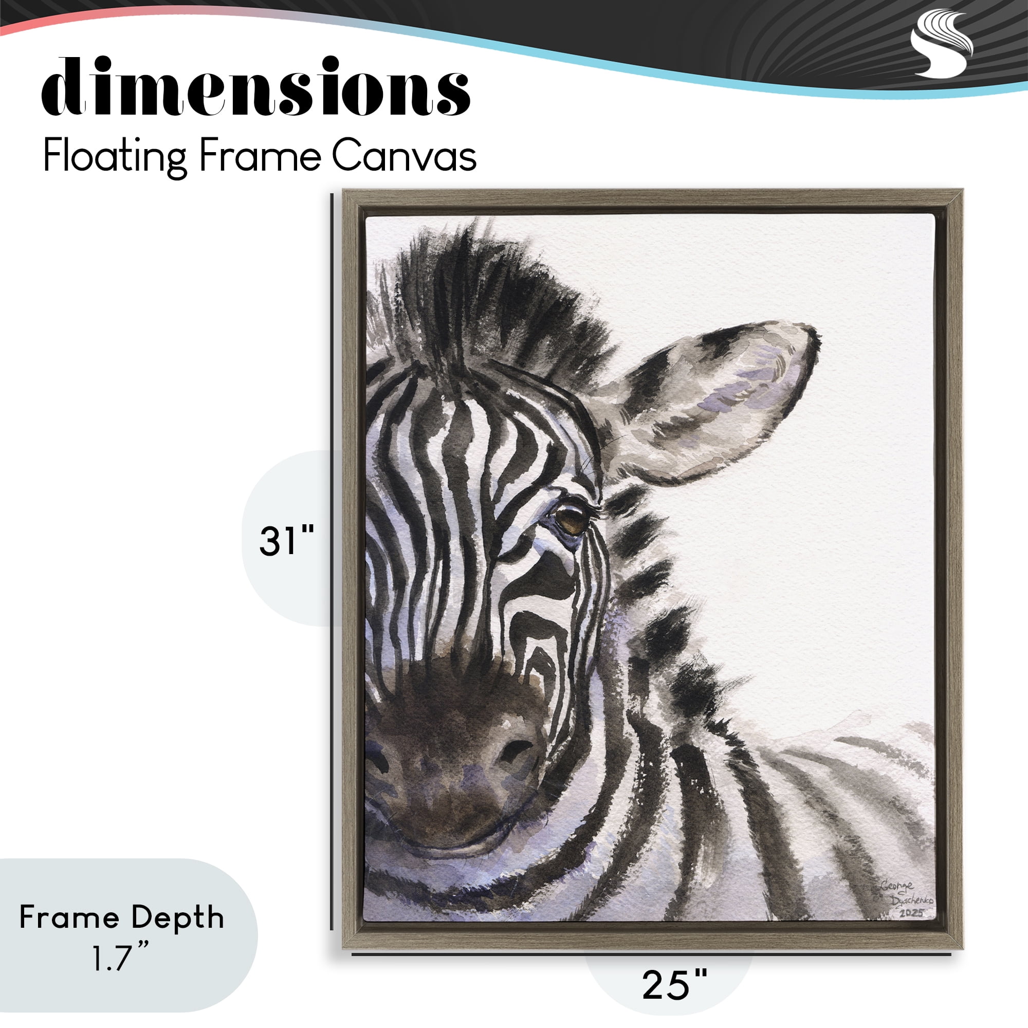 Stupell Industries Zebra Portrait on White Brown Framed Floater Canvas Wall Art, design by George Dyachenko