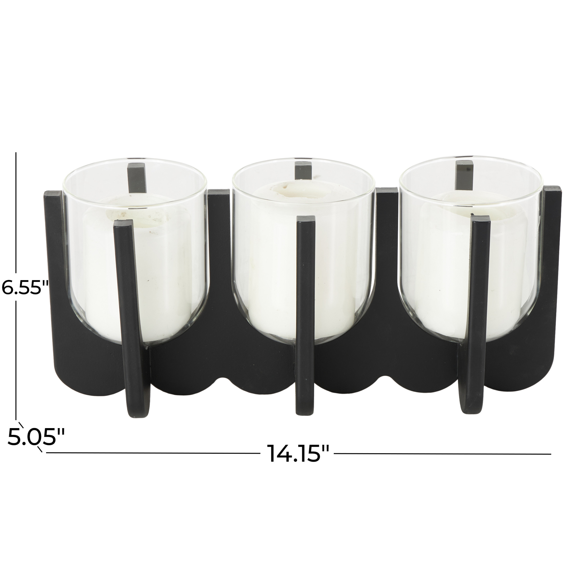 DecMode 3 Candle Black Wood Hurricane 3 Slot Candle Holder