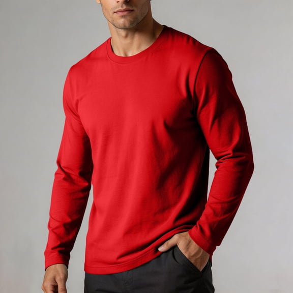 LYSMORA Men's Crew Neck Long Sleeve T‑Shirt Solid Color Pullover Top for Spring Fall Daily Outdoor Wear