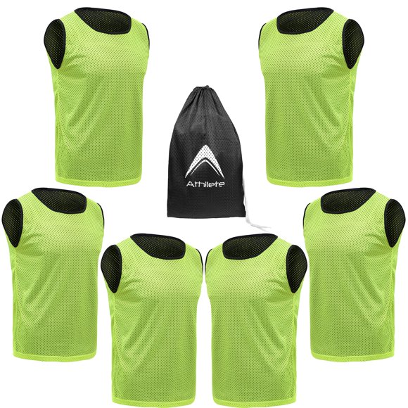 Athllete Reversible Basketball Jersey (Set of 6 + Free Carry Bag) Basketball Jerseys, Youth Basketball Jersey (Neon Yellow/Black, Small)