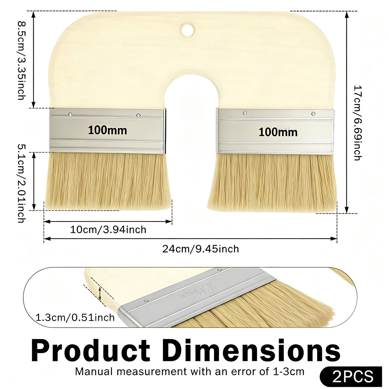 Limewash Paint Brush Natural Bristle, 9.5Inch Wide U-Shaped Double Brush for Limewash on Brick & Interior Walls