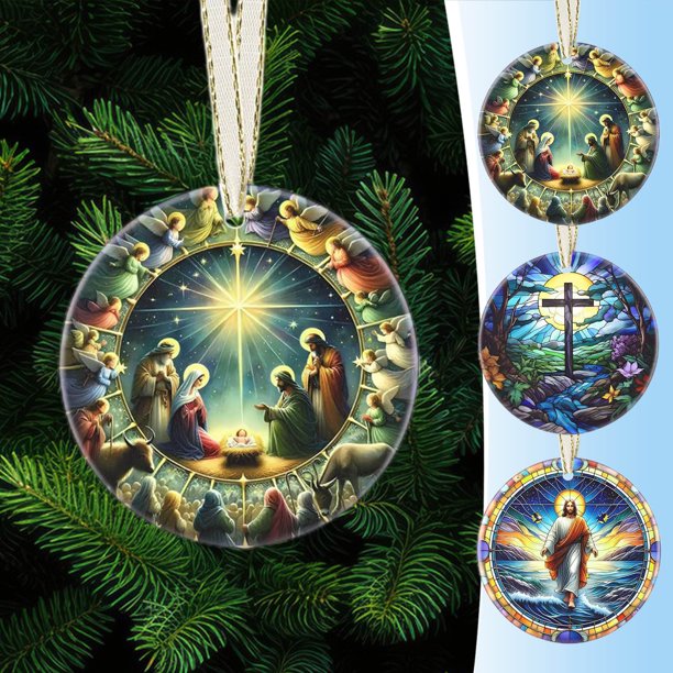 Xihbxyly Colgante Navideño con Estampado de Belén Transparente, Material Duradero, Decoración Navideña Versátil, Fácil de Colgar, Perfecto para Árbol de Navidad, Regalo Familiar, Diseño Plano.
