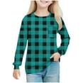 thumbnail image 2 of UQJfacai Girls Long Sleeve Shirts Kids Plaid Graphic Crewneck Pullover Tops Fall Casual Cute Blouses Tee with Pocket 5-14 Years, 2 of 7