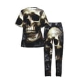thumbnail image 3 of Womens Pajamas Set Loungewear Short Sleeve Top Pants Soft Sleepwear Pjs Sets, Death Skull Gothic Art Black, 3 of 6