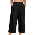 thumbnail image 3 of OVAFBAU Women's Capris Pants Lounge Pants High Waist Pleated Wide Leg Capris Casual Loose Pocket Casual Pants, 3 of 8