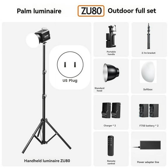 80W COB Camera Light Outdoor Kit 2500-6500K Video Dimmable Photographic LED Light for Photo Studio Film US PLUG