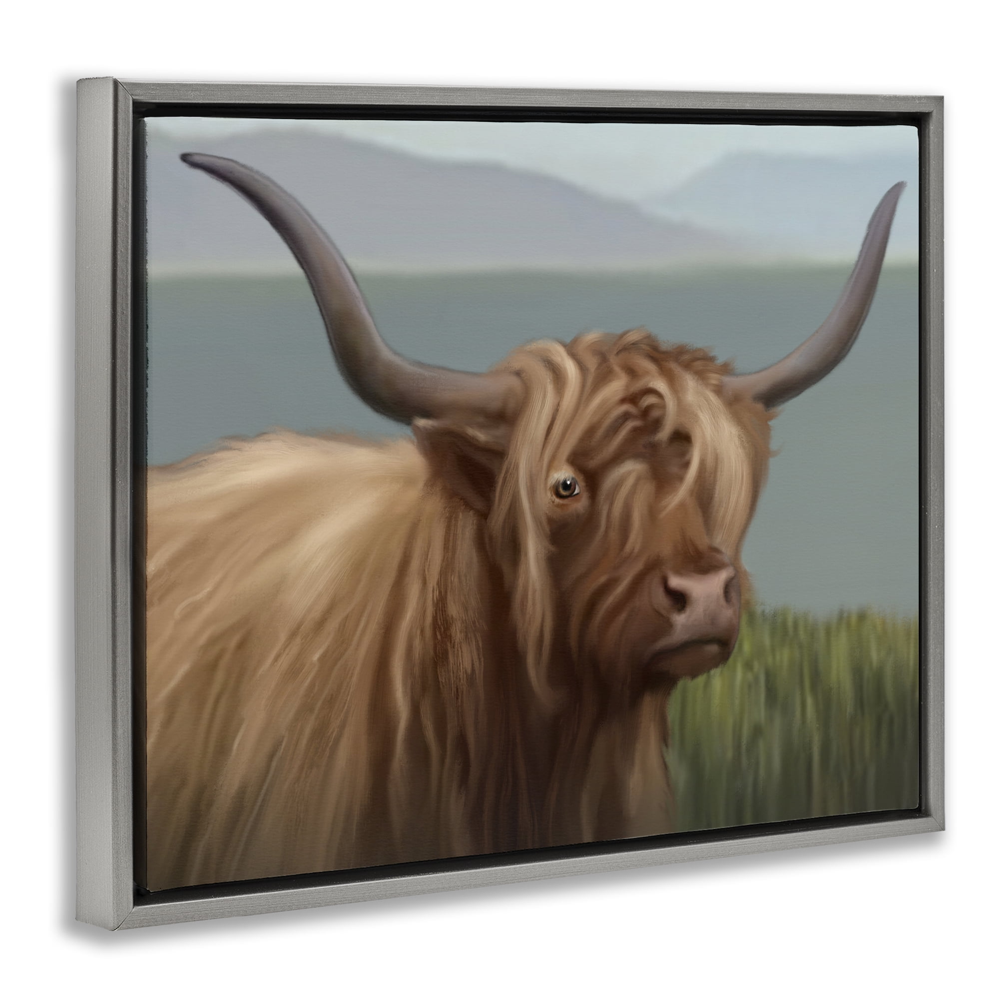 Stupell Industries Scottish Highland Cattle Landscape Gray Framed Floater Canvas Wall Art, design by Matthew Piotrowicz