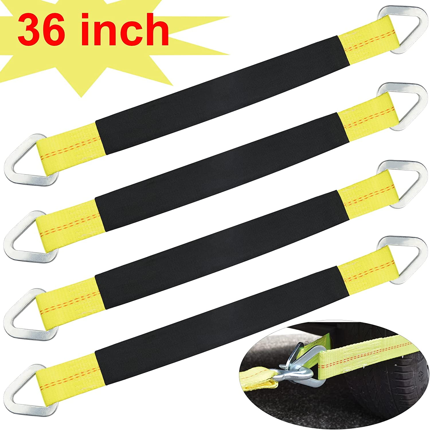 3333 Lb XSTRAP STANDARD 4 Pack of 36 x 2 Axle Strap with Protective Sleeve and D-Ring for Securing Car Transport Axle Tie Down Straps Capacity 10,000 Breaking Strength 