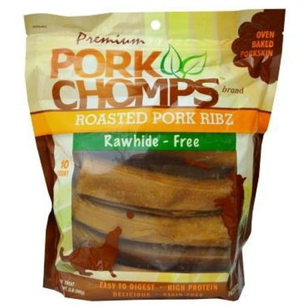 Pork Rawhide - Premium Pork Chomps Roasted Pork Ribs, Rawhide-Free, 10 Count