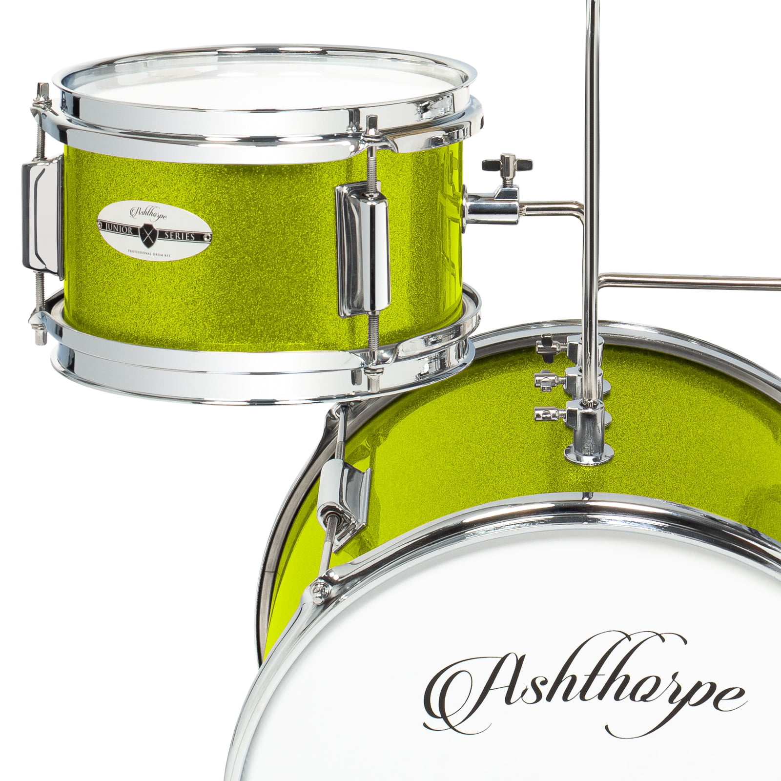 Ashthorpe 3-Piece Complete Junior Drum Set - Beginner Kit with Drummer's Throne - Green