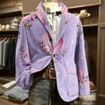 thumbnail image 2 of Men's Printed Corduroy Pocket Blazer, Casual Suit Cardigan Jacket, Light Purple, XXXL, 2 of 6