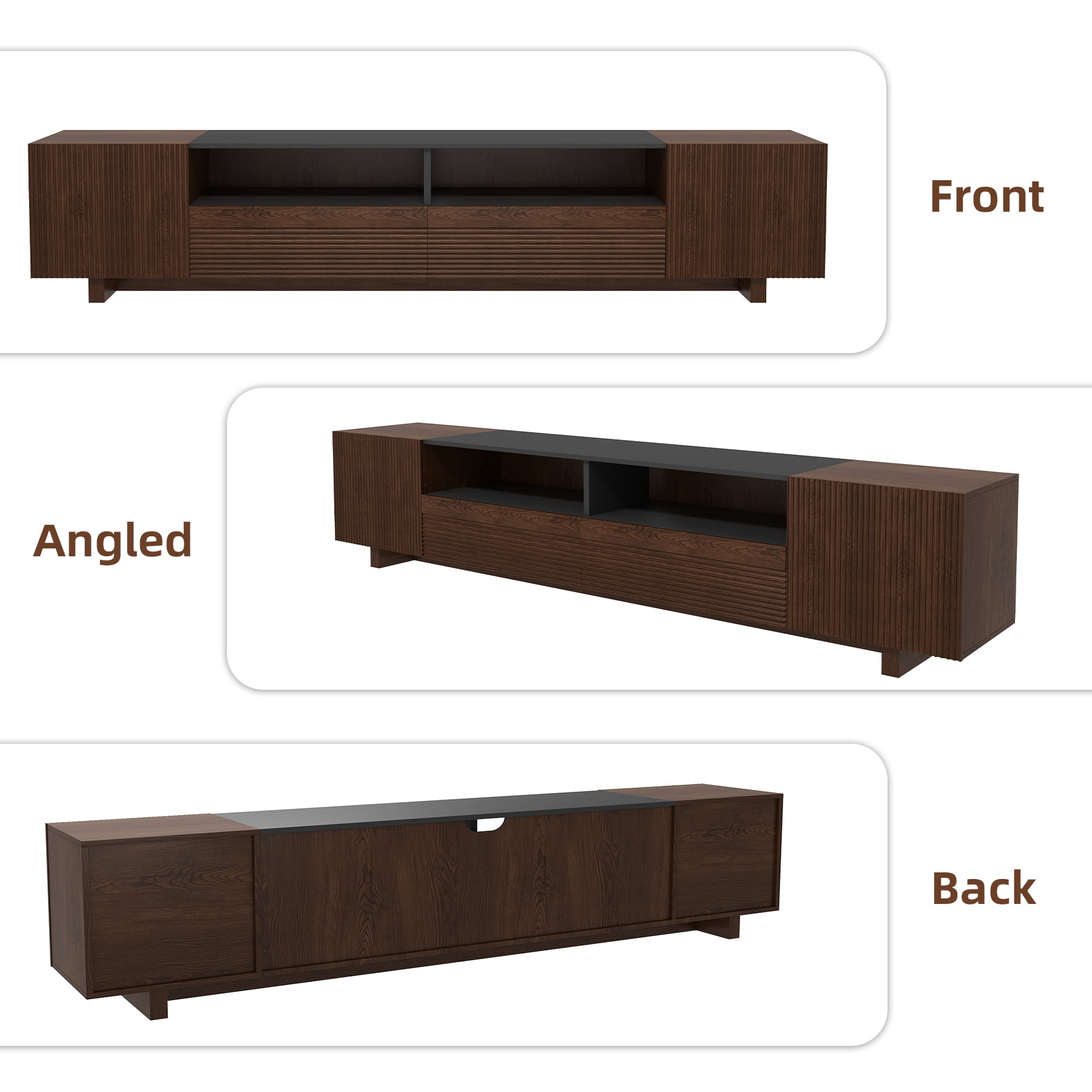 78.8 Inch TV Stand with Storage Cabinets for Living Room, TVs Media Console Entertainment Center with Drawers, Wood Fluted Television Stands with Open Shelves for Bedroom, Dark Brown Walnut