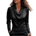 thumbnail image 1 of Blusa CORIRESHA elegante con cuello vuelto satinado para mujer, color negro, 1 of 4